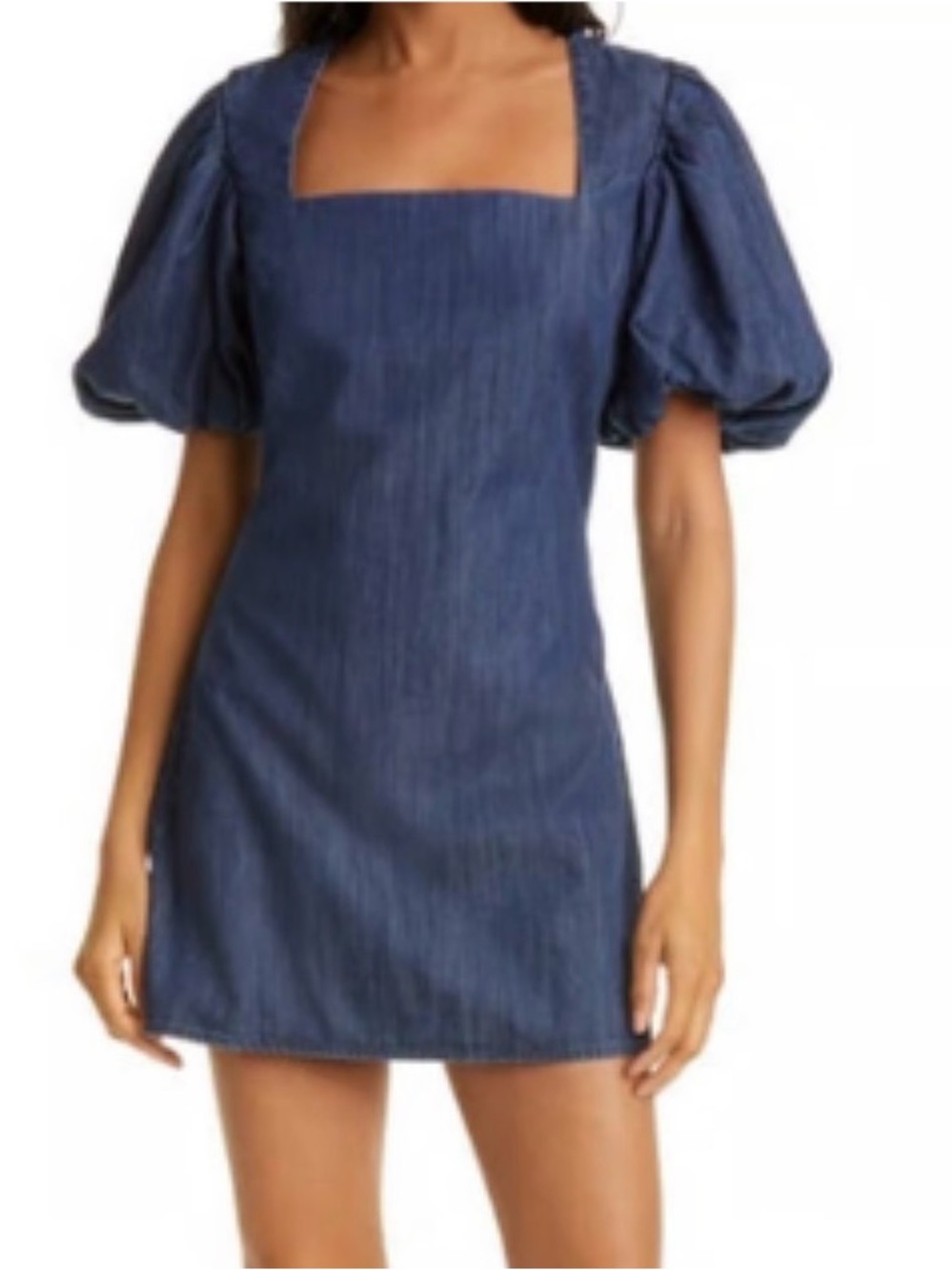 Frame Denim Square-Neck Nina Puff-Sleeve Mini Dress - Blue size M